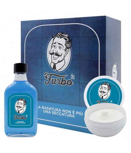 Furbo Vintage Blu Cofanetto Sapone da rasatura + Lozione Dopobarba