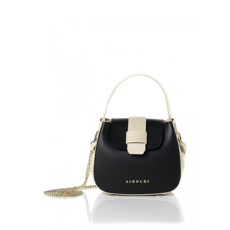 AIROLDI BORSA PELLE BICOLORE BEIGE NERO AIROLDI BORSA PELLE BICOLORE BEIGE NERO