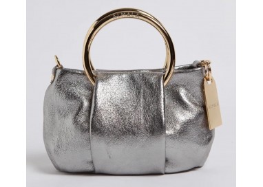 Almala Mini Lu Bags in Pelle di Camoscio Laminato Argento